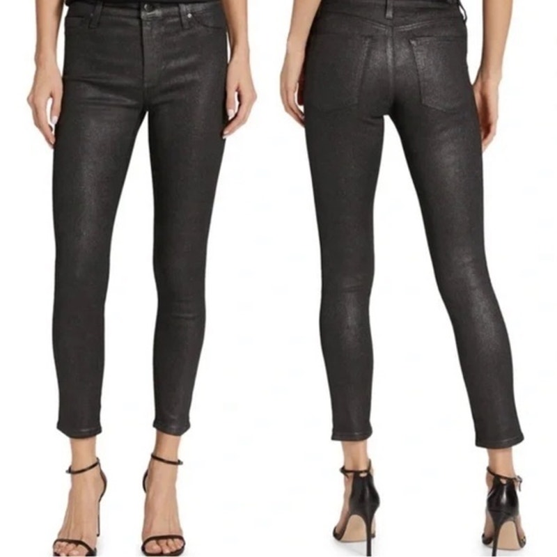 Ag Adriano Goldschmied Nwt Farrah Skinny Ankle Black Glitter High Rise Size 24